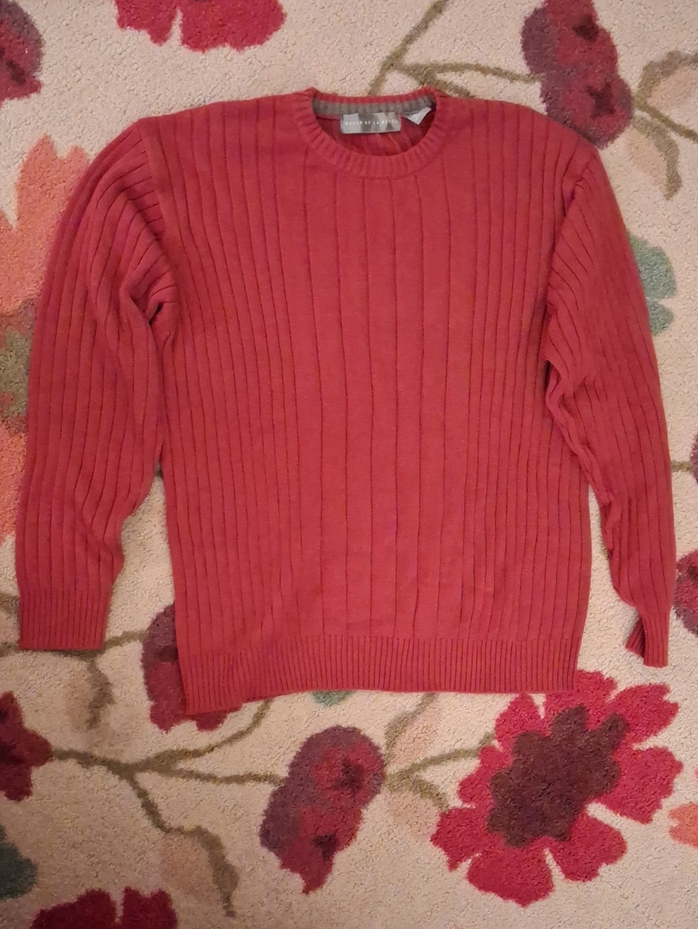 Oscar de la Renta Ribbed Crewneck Sweater in Coral Red